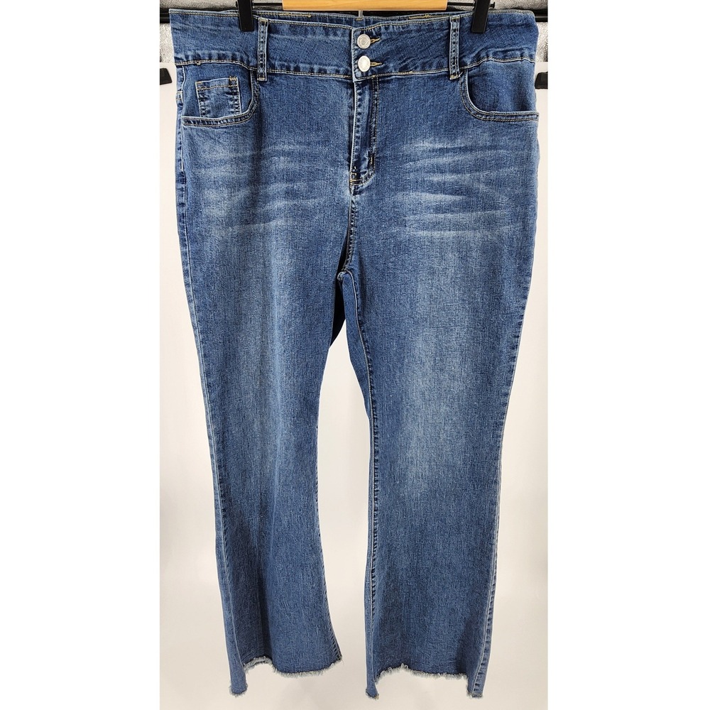 Miss Look Women 2XL Denim Jeans High Rise‎ Frayed Hem Bootcut Stretch Plus Size